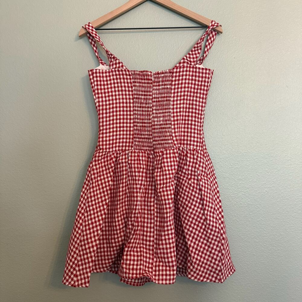 NWOT new Reformation gingham Reformation Sora Linen Check Mini Dress size 6 - Picture 4 of 5